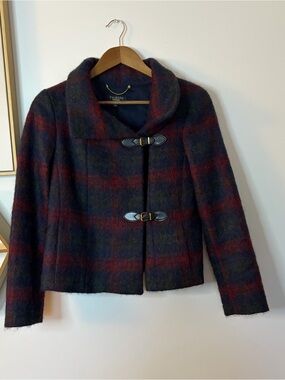 Talbots Plaid Toggle Wool Jacket - Navy & Red 2P